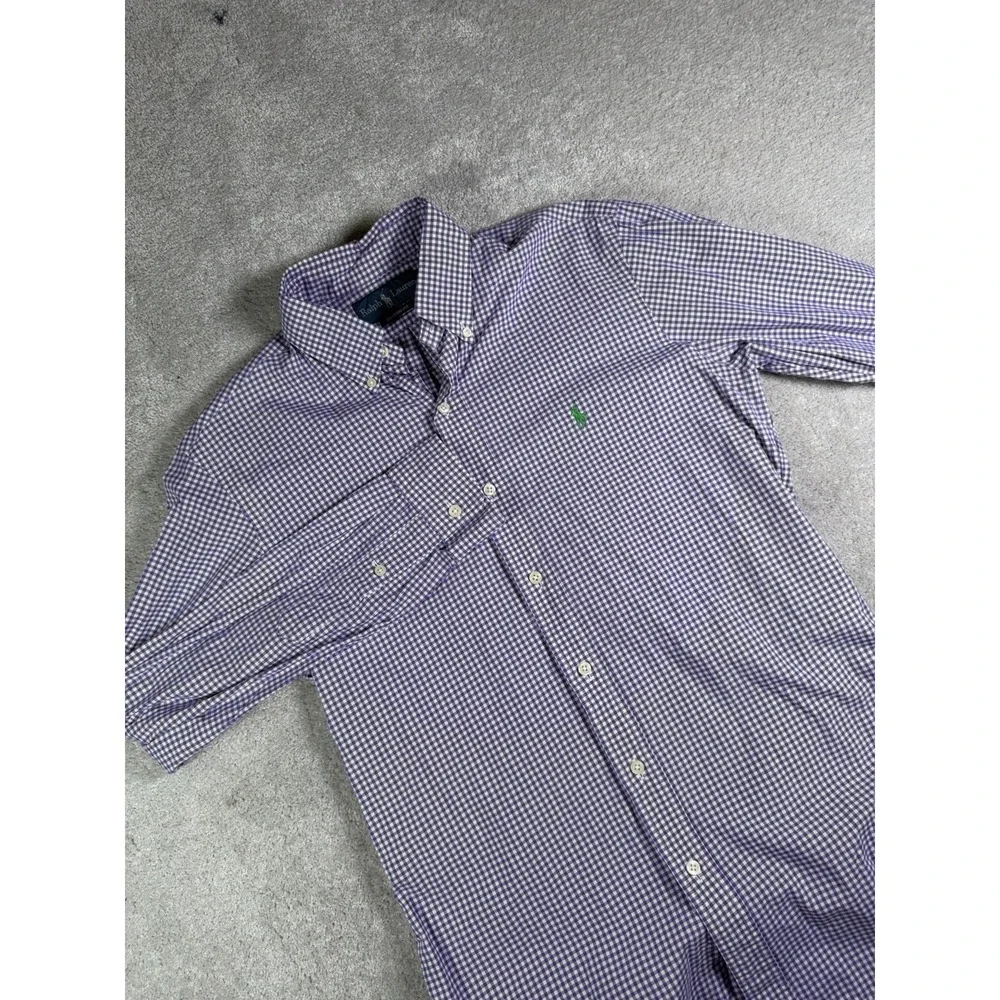 Polo Ralph Lauren Button Shirt Mens S Purple Gingham Check Custom Fit Green Pony